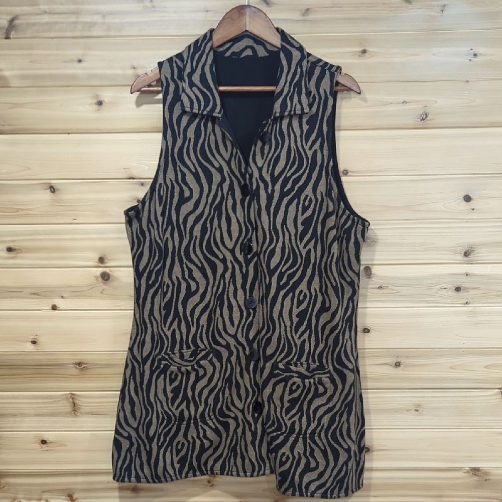 Parsley &‎ Sage Vest Womens XL Brown and Black Animal Print Reversible
